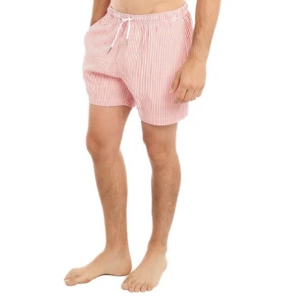 Bermies Men's Red Classic Seersucker Swim Trunks With Liner Size S NWT